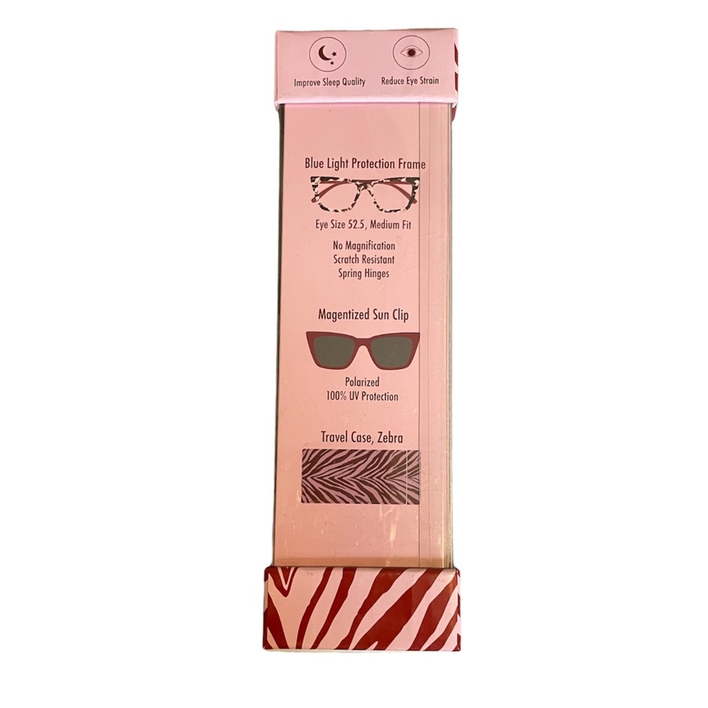 Blue Light Glasses, Polarized Magnetic Sun Clip and Zebra Print Travel Case - Picture 3 of 3